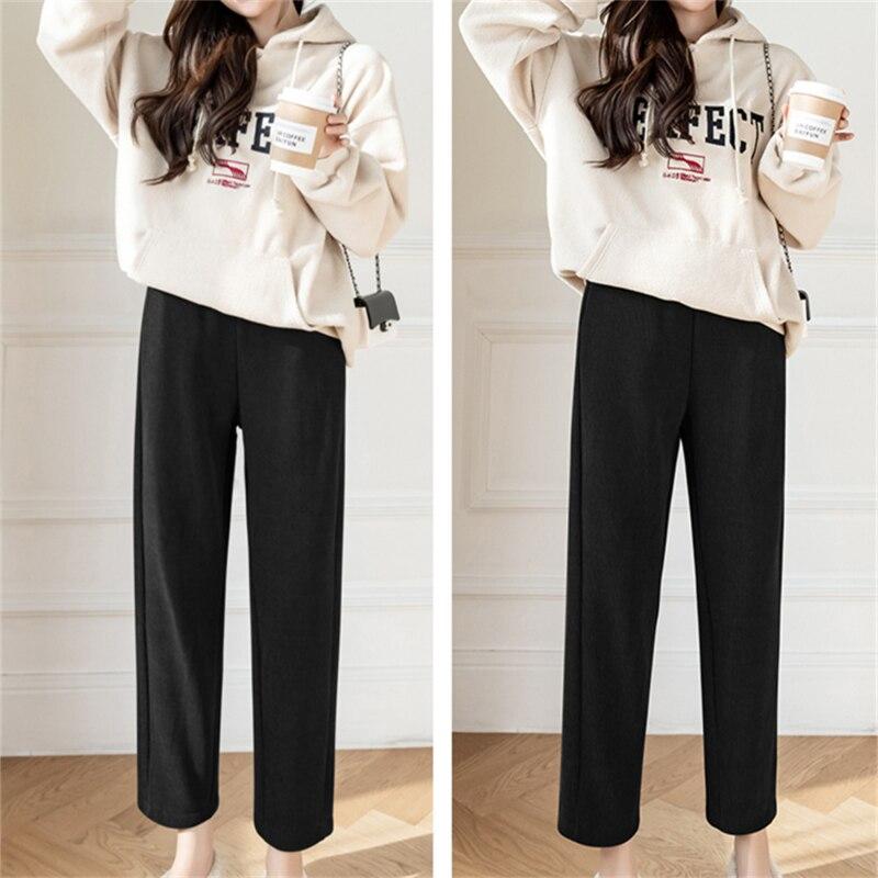2022 Autumn Winter Korean Stytle Pants Women Thicker Soft Stylish Solid Bottom High StreetSimple Elastic Waist Feminine Trouser