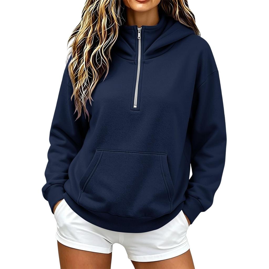 Women's Color Hooded Long Sleeve Pullover Sweatshirt