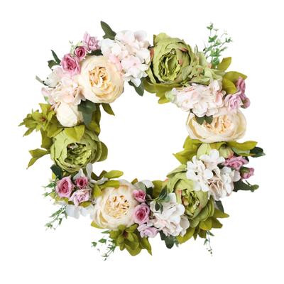 Christmas Wreath Handcraft Peony Wreath Artificial Spring Garland Wreath for Door Wall Wedding