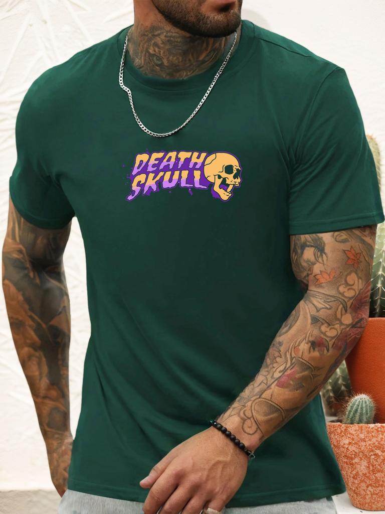 Short Sleeve TShirt Skull Mens 100 Cotton Pattern Printed Shirt Summer Round Neck Breathable Casual Fashion Cool Tee