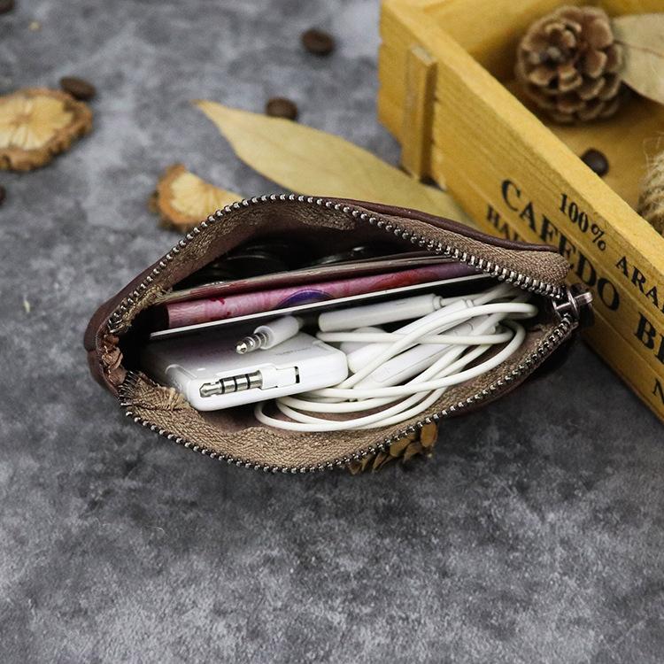 Genuine Leather, Vegetable Tanned Leather, Handmade Coloring, Retro Style, Long, Lightweight Texture, Mini Coin Purse