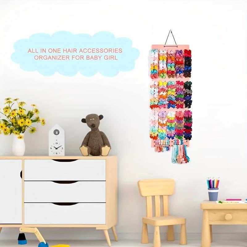 27-Ribbon Large Capacity Hair Bows Organizer for Girls Foldable Hair Clip Holder Wall-Mounted Storage for Room Decor