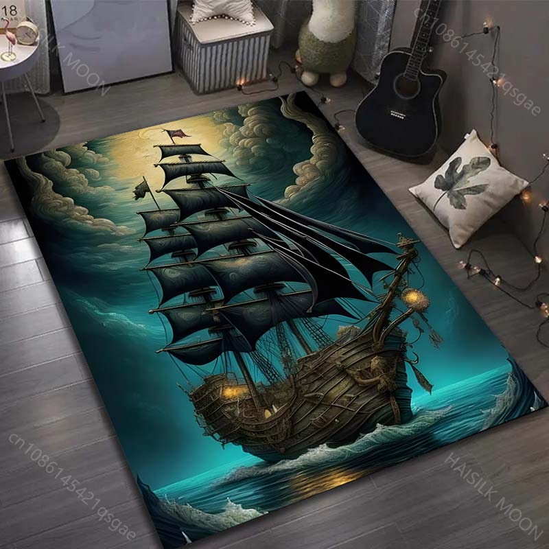 15 Sizes Sailing Ghost Ship Print Carpet for Living Room Bedroom Sofa Doormat Decor Sofa Area Rug Non-slip Floor Mat