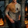Men's Neck Halloween Print Raglan Sleeve Three-Quarter Length T-Shirt for Casual Wear