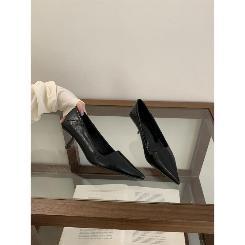 2025 Autumn Pointed Stiletto High Heels One-pedal French Kitten Heel Single Shoes Light Mouth Temperament Commuter Work Shoes