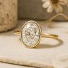 Oval Cut Solitaire Engagement Ring, Bezel Set Yellow Gold Plated Band, Minimalist Bridal Jewelry, Promise Ring for Her