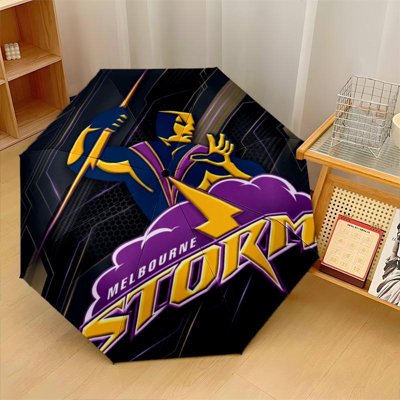 Melbourne Storm Print Auto 8?Ribs Folding Umbrella Wind Resistant Lightweight Automatic Umbrella For Daily Travel
