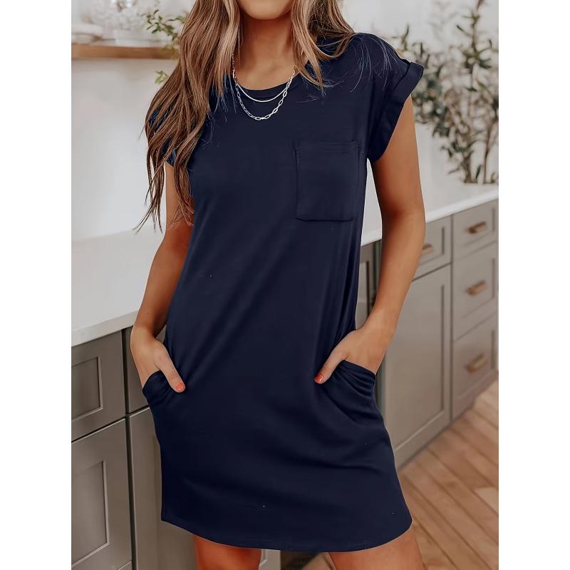 

Solid Color Casual Dress Pure Skirt M темно-синий