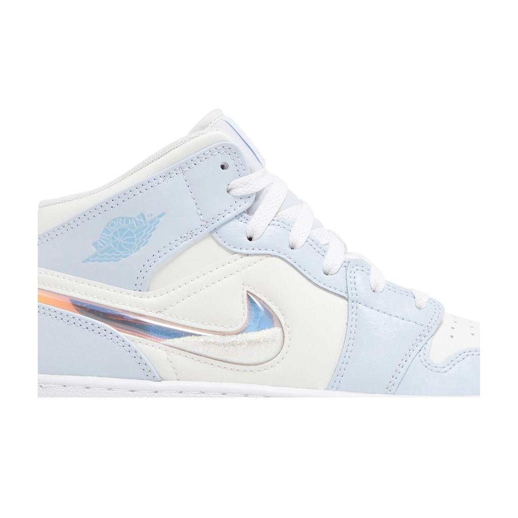 Air Jordan 1 Mid SE Grade School 'Glitter Swoosh' (Unisex) Blue Tint / Summit White / White / Ice Blue Kids' Basketball Shoes FQ9117 400