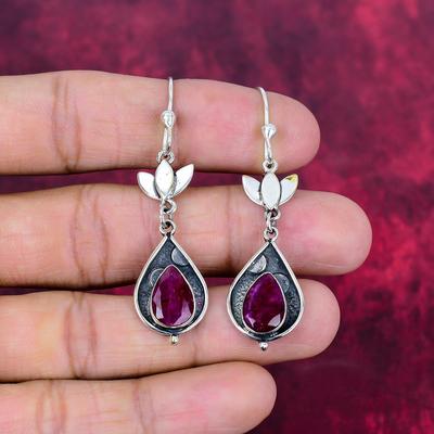 Boucles d'oreilles en rubis, bijoux en pierres précieuses, boucles d'oreilles faites main en argent sterling 925 massif, bijoux design dernier cri