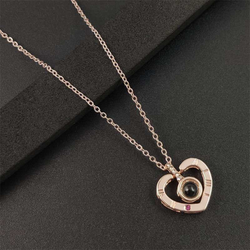 Necklace Pendant Projection Letter Necklace100 Languages "I Love You" Necklace Jewelry For Lover/Girlfriend Cute Accessories 1PC