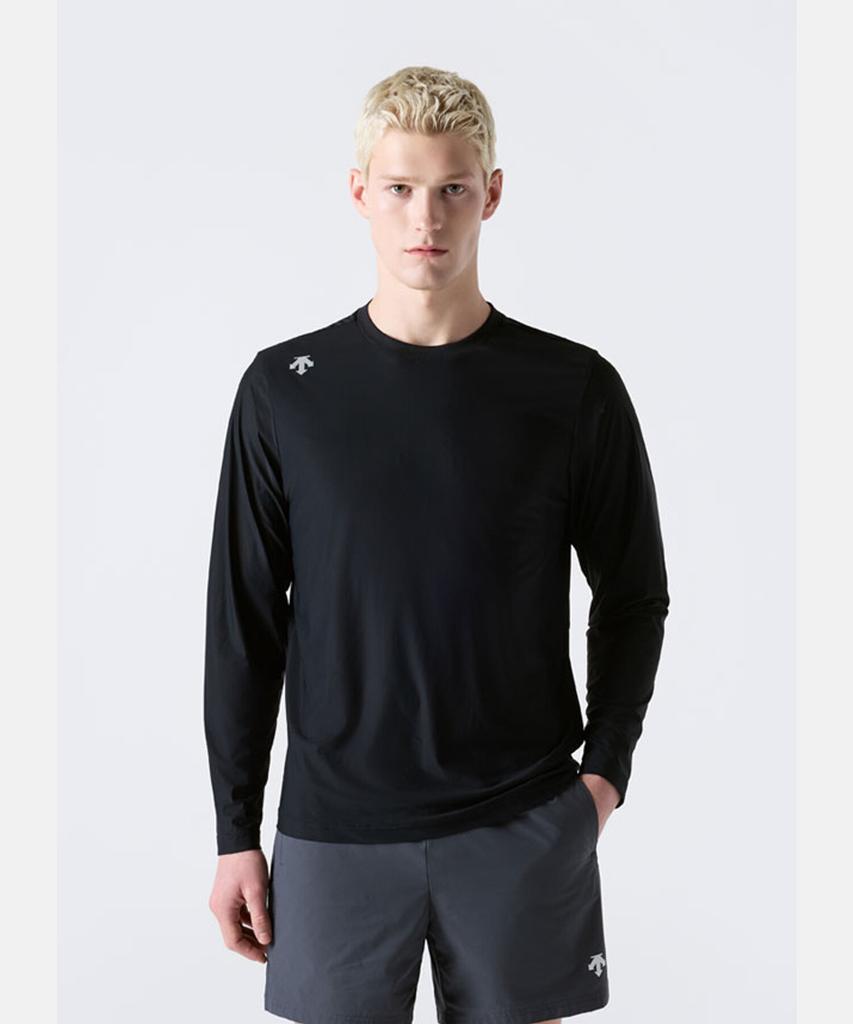 DESCENTE Engineered Run Mesh Color Block Long Sleeve T-Shirt Black Sr323Rtl81