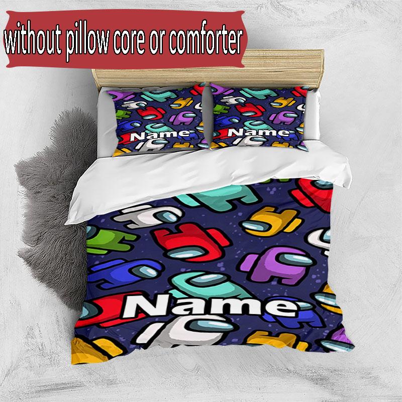 3pcs Duvet Cover Set (1*Duvet Cover + 2*Pillowcase, Without Core), Custom Name Among Us Pattern Bedding Set, Home Bedroom Decor Gift