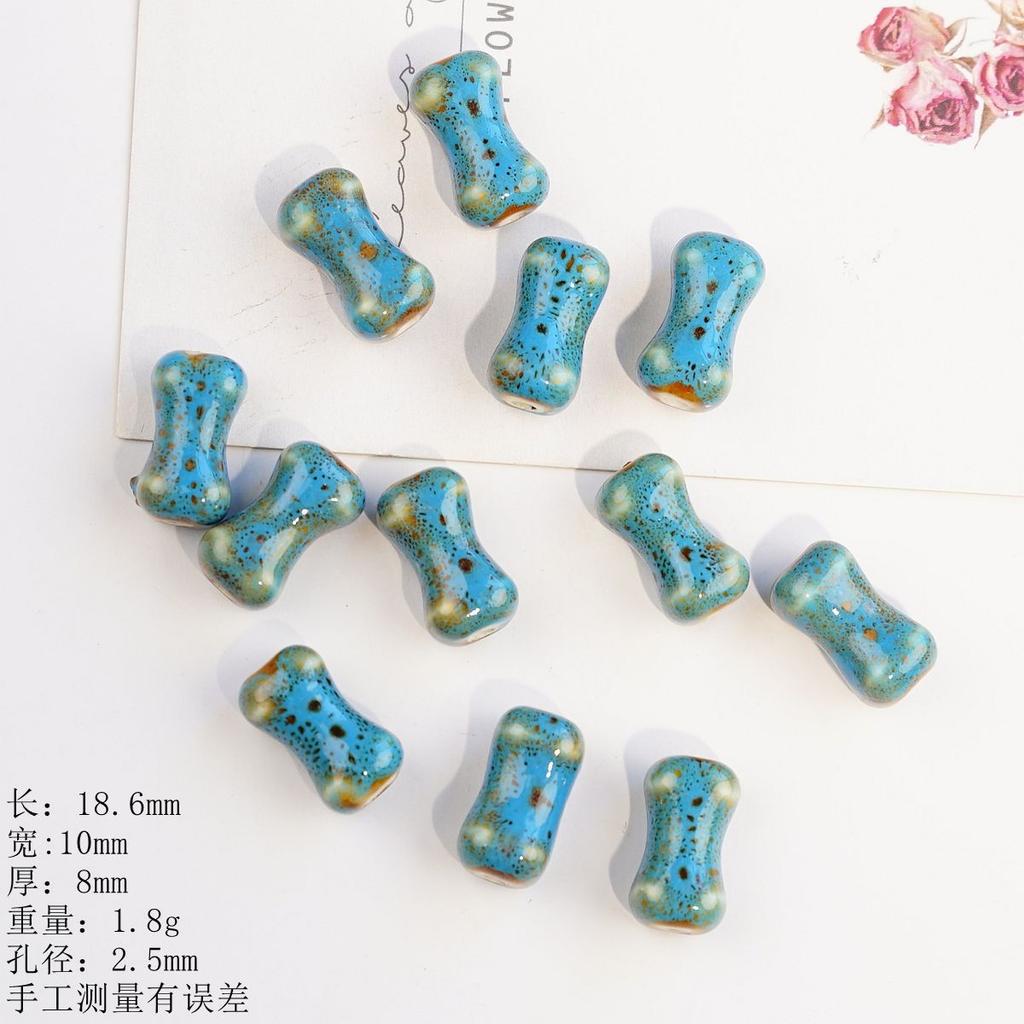 Flower glaze blue ceramic beads loose beads handmade DIY necklace accessories material beads