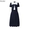 ZANZEA Women Short Sleeve Blouse and Midi Skirts Summer Two Piece Suit Sets