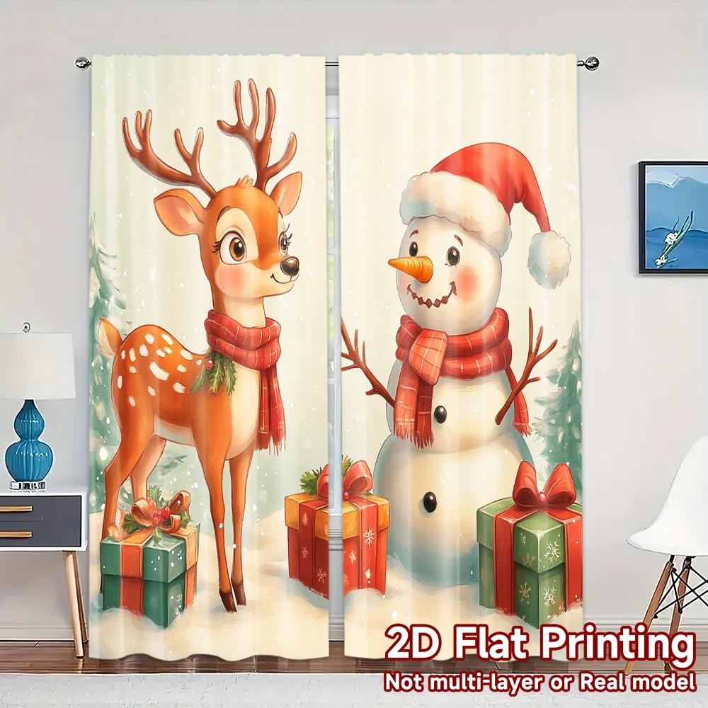 

2pcs Curtains Cute Deer Snowman Christmas Gifts Popular Curtains&Window Treatment Versatile Fabric Curtains All Seasons Ldeal 100*130 Grommet Top 1pcs