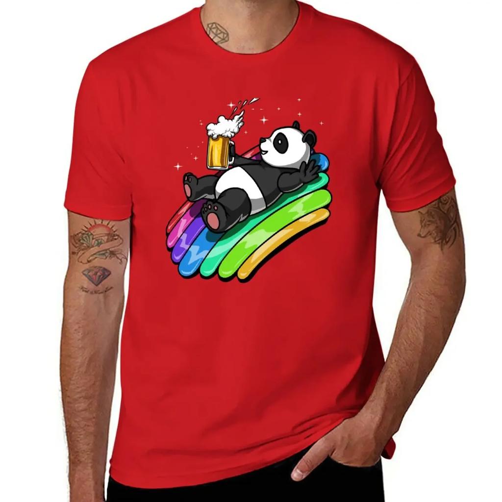 Panda Bear Beer Party T-Shirt Summer Top Boys Whites Blouse Big and Tall T Shirts for Men