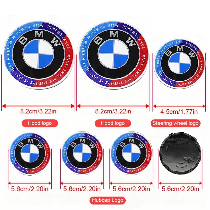 7Pcs Car Front Rear Logos Wheel Hub Center Cover Steering Wheel Center Badge Sticker For BMW E87 E30 E46 E28 E34 E39 E60 F02 F18
