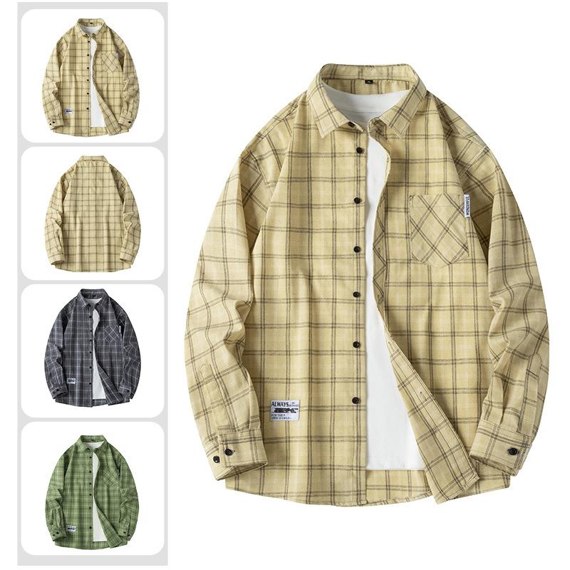 Men Shirt Plaid Flannel Loose Street Long Sleeve Casual Shirt Black Oversized Business Male Soft Dress Shirt Spring Autumn