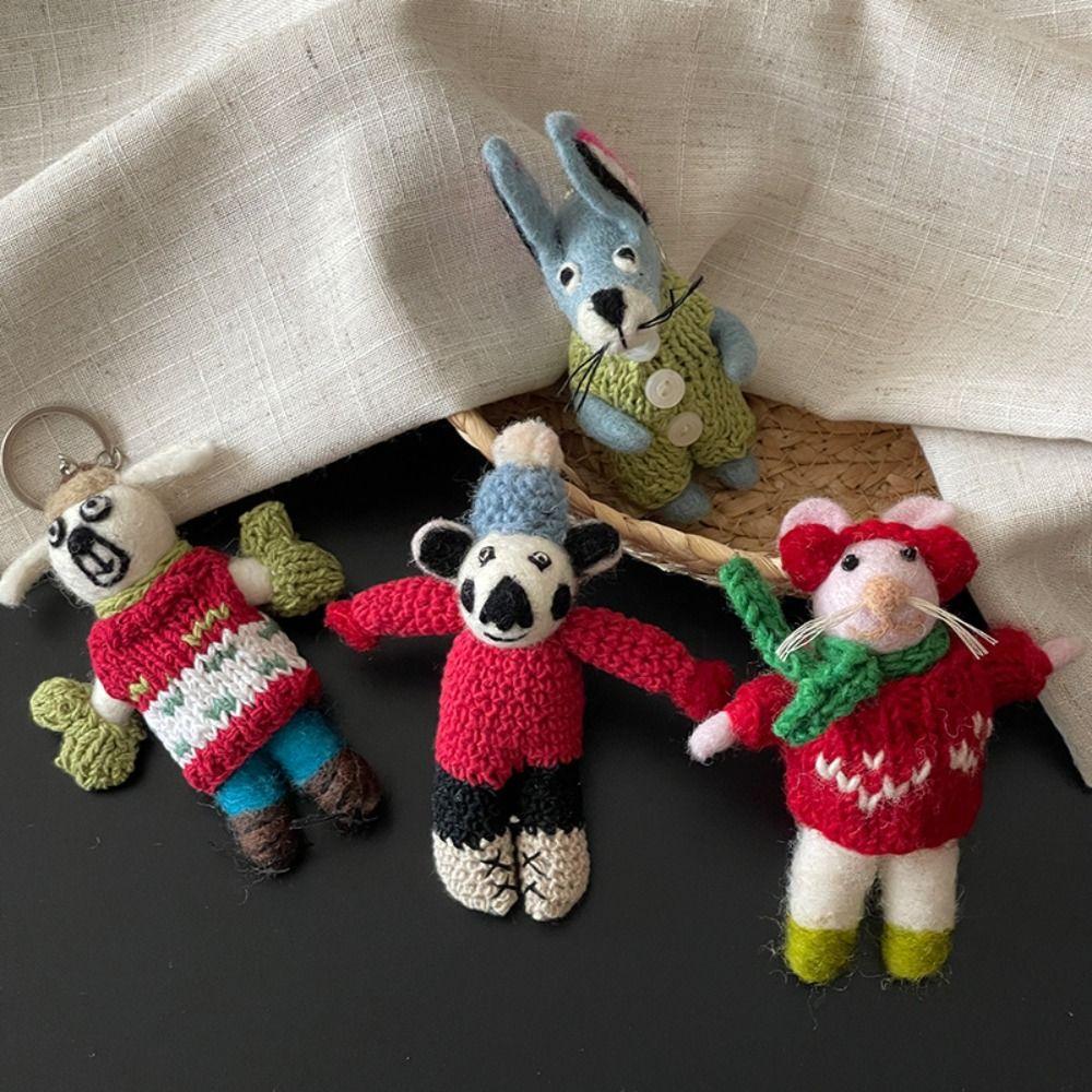Rabbit Wool Felt Animal Pendant Little Pig Cartoon Keychain Cute Rabbit Keyring  Unisex