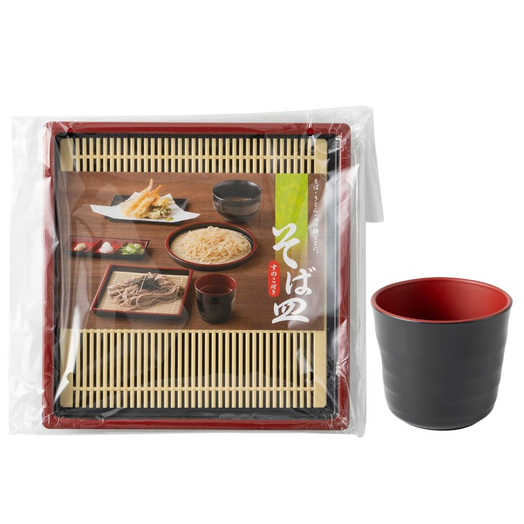 

Made in Square Zaru Soba Plate and Soup Container Square Soba Bowl with Perfect for and Other Aizu Red and by Asahi Koyo [Set] Japan Set, чёрный