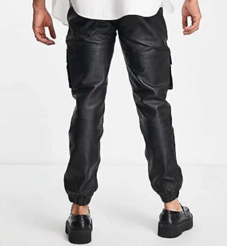 New Stylish Casual Look Men Leather Pant Black Handmade 100% Real Lambskin Biker