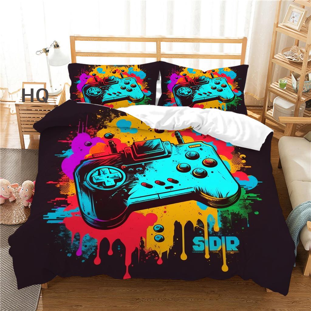 3D Player Bedding Set Game Handle Quilt Cover Pillow Case 2/3 Pieces Suitable for Game Enthusiasts Boys Men Room Zippered Home Decoration