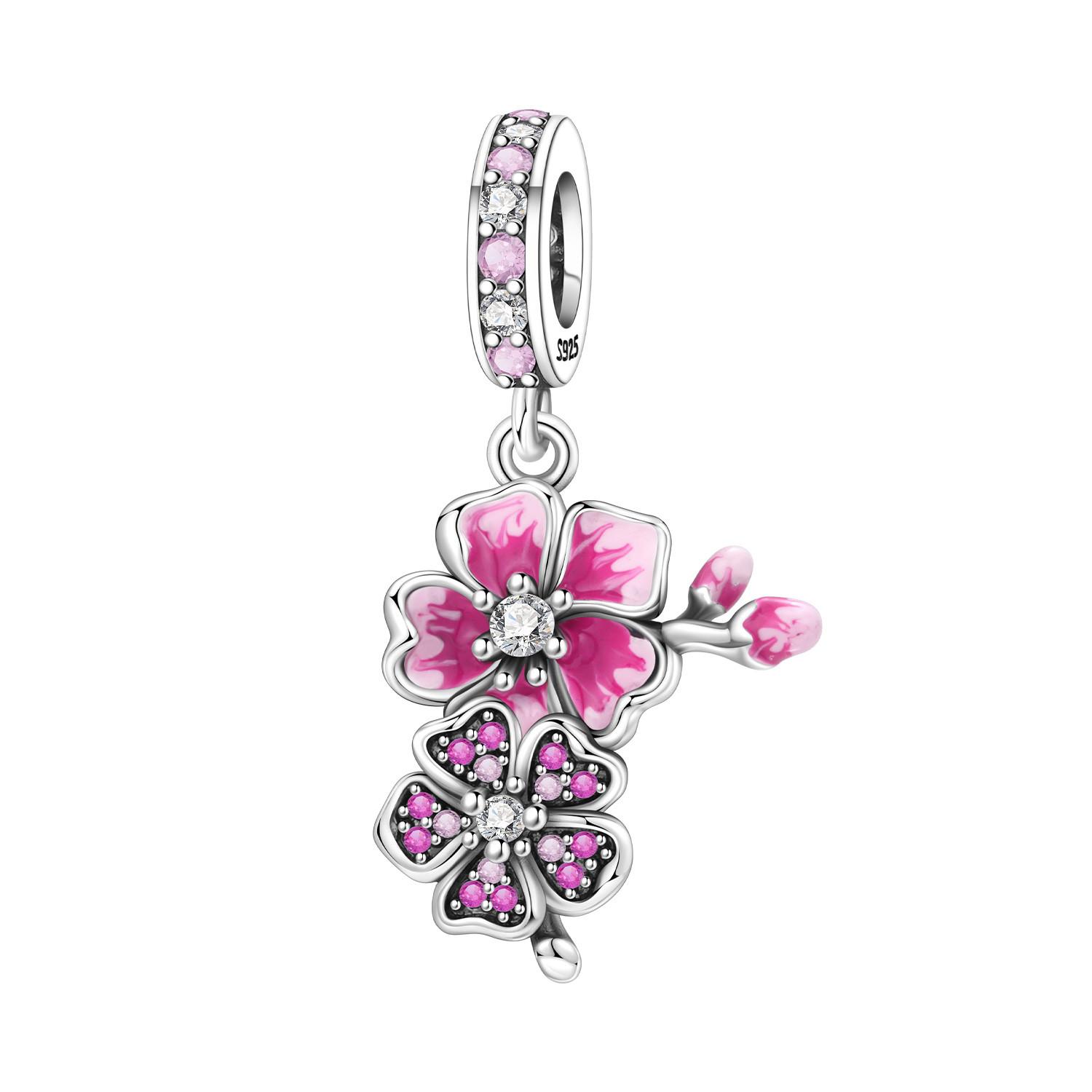 

PANPOKI 925 Silver Purple Iris Flower Pendants Original Bracelet Charms Jewelry Party Beads DIY Trendy Gifts