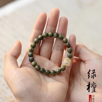 Vintage-style Green Sandalwood and Charcoal-burned Bodhi Cat Bracelet, Forest-themed Handcrafted Item for Couples, Suitable for Students and Couples,