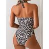 Costume da bagno vintage da donna con stampa leopardata marrone, con scollo a V e allacciatura al collo, modellante per la pancia, pezzo unico, costume da bagno da spiaggia, Monokini