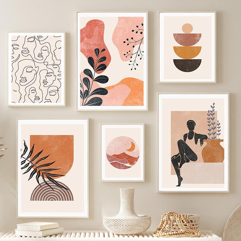 Boho Abstract Black Girl Leaf Rainbow Geometry Wall Art Canvas Painting Nordic Posters And Prints Pictures For Living Room Decor