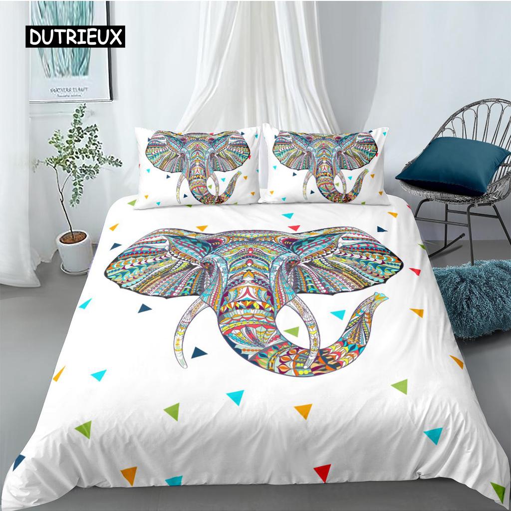 Elephant Duvet Cover Set Bohemian Style Decorative Quilt Cover Set Soft Microfiber Double Queen King Size Polyester Bedding Set