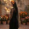 Black Lace Veil Headband Gothic Style Hair Hoop, Hollow See-Through with Simulated Flowers And Photo Accessory Veil, Halloween Day of The Dead