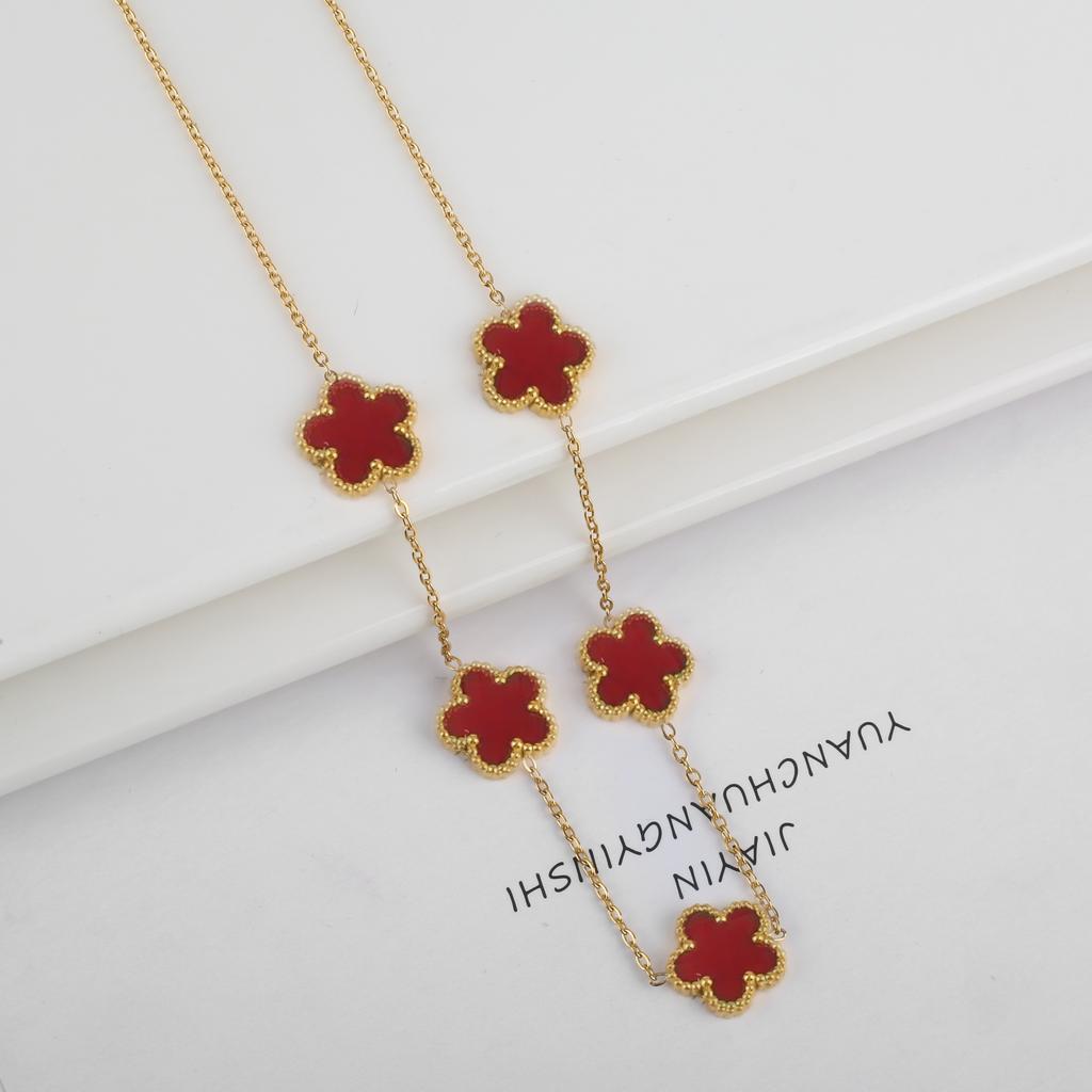 Klassiskt Rostfritt Stål Fembladig Blomma Smyckeset Halsband Armband Örhängen Enkelt för Kvinna Flicka Fest Vardagsbruk Smycken