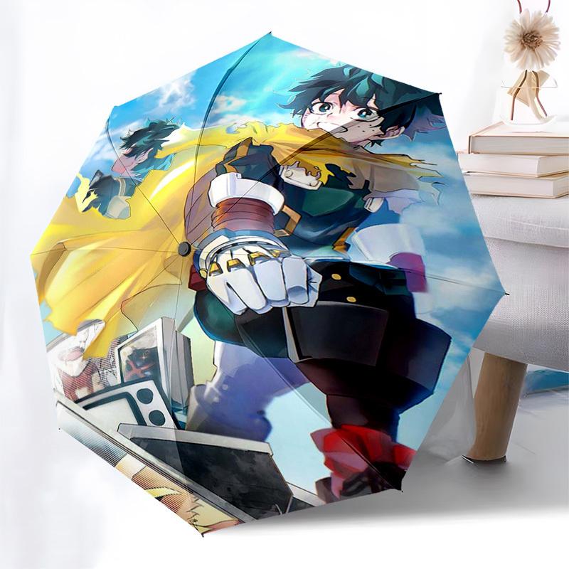 1pc My Hero Academia Izuku Midoriya & Katsuki Bakugo Outdoor Umbrella - Automatic Opening/Closing, Portable 3-Fold Design with Iron Frame - Perfect Gi