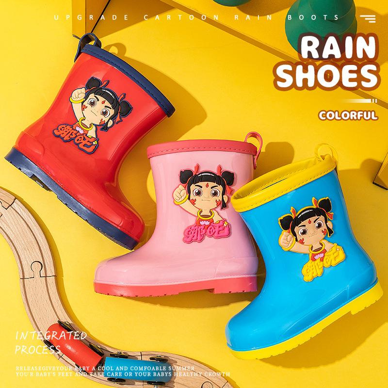 Nezha Children's Rain Boots Boys Baby Non-Slip Rain Boots Girls Elementary School Students Rainy Day Waterproof Water Shoes Toddler Rubber Shoes