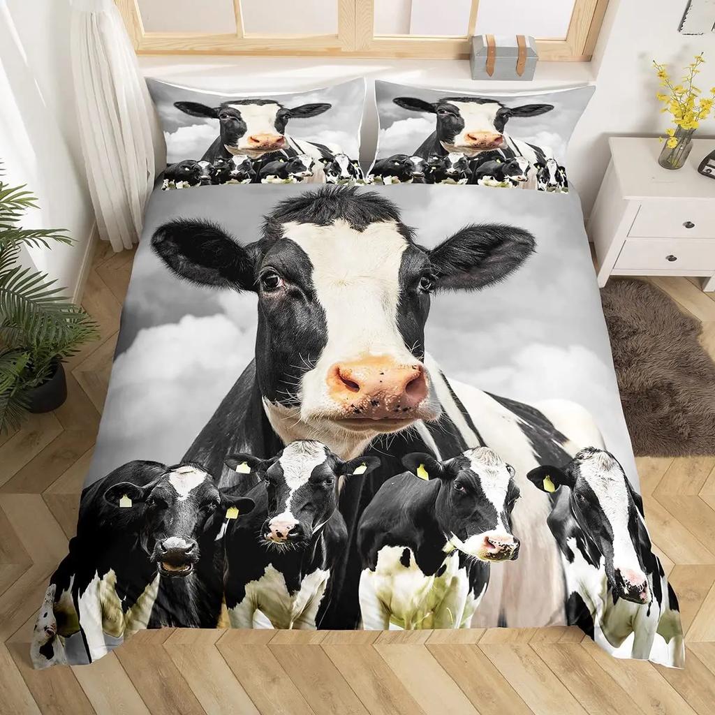 Ovečka Povlak na přikrývku King Queen Size Lovely Farm Animals Povlečení pro děti Teens Dospělí Bílá koza 2/3ks Povlak na polštář Povlak na přikrývku
