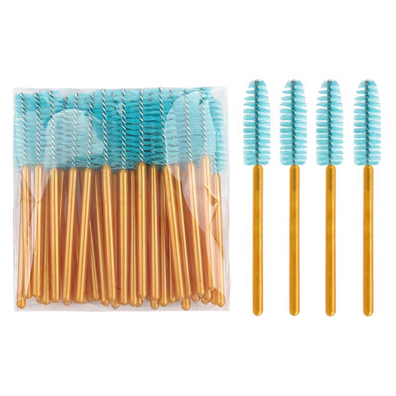 50-Pack Gold Handle Disposable Mascara Brushes - Mini Short Handle Spiral Wands for Lashes & Brows