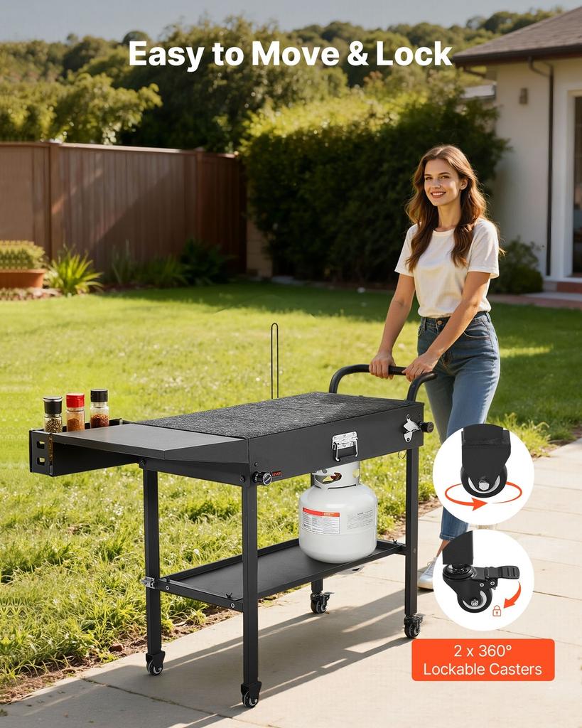 Outdoor Grill Cart, 787 x 432mm Tabletop Size Grilling Table, Foldable Outdoor Cooking Table with Tissue Holder, Hooks, Wheels, Side Table, BBQ Prep
