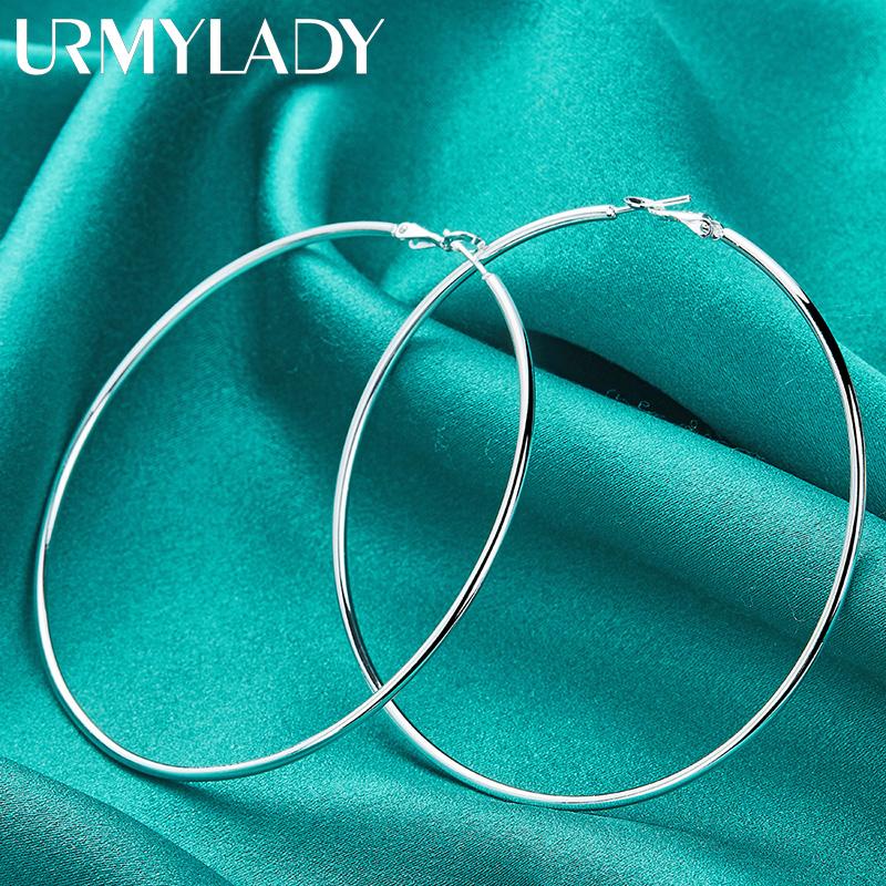 Pendientes URMYLADY de Plata de Ley 925 lisos de 50/60/70/80mm para mujer, joyería con dijes