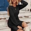 Women's Casual Jacquard Knitted Dress Casual Pockets O-Neck Long Sleeve A Line Dresses For Women Elegant Office Dresses Outwear