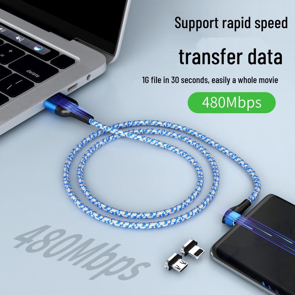 3-in-1 Magnetic Elbow Charging Cable for Apple, Type-C, Android Phones