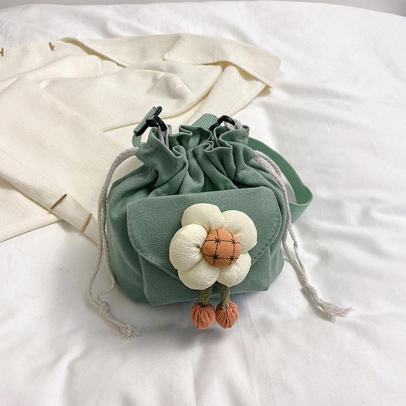 Chic Canvas Flower Bucket Bag Ideal For Summer Fashion Versatile Shoulder Bag For Everyday Use
