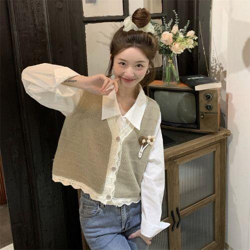 

Japanese Style Layered Vest Casual Loose Fit Knit Vest Autumn Winter Fashion Sleeveless Sweater College Cardigan Korean Trendy One Size зелений