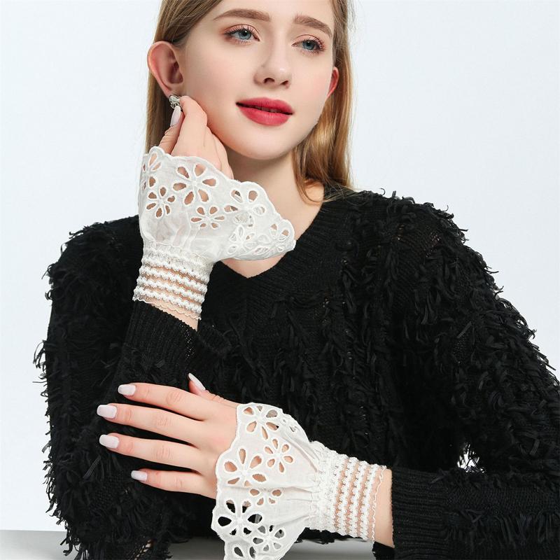 Lace Elegant Decorative Hand Sleeves Female Sweater Dress Coat Top Flare Sleeve Hollow Detachable False Cuff Ruffles Wristband