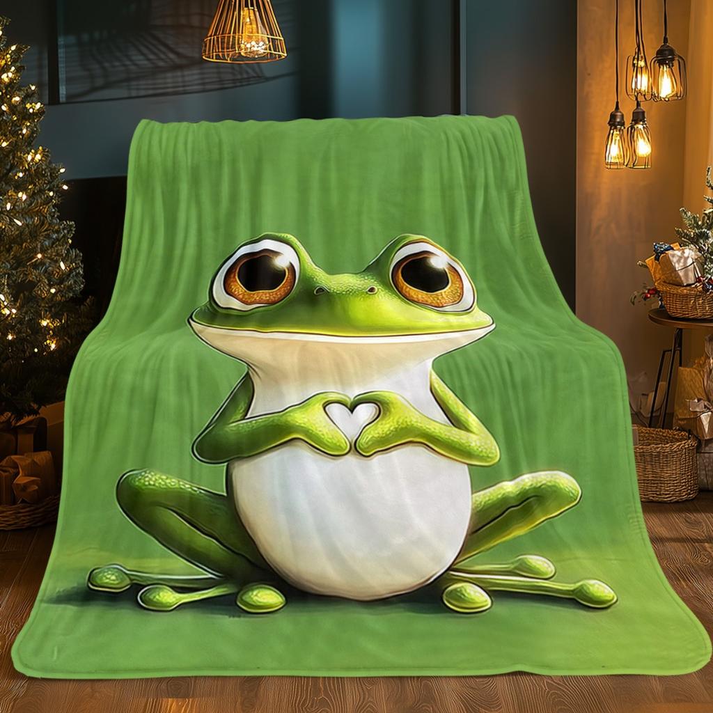 Coperta Ranocchia Carina Flanella Morbida Copricuscino Copriletto Stampa Animali Arredamento Casa Regalo per Bambini Adulti Coperta Calda Accogliente