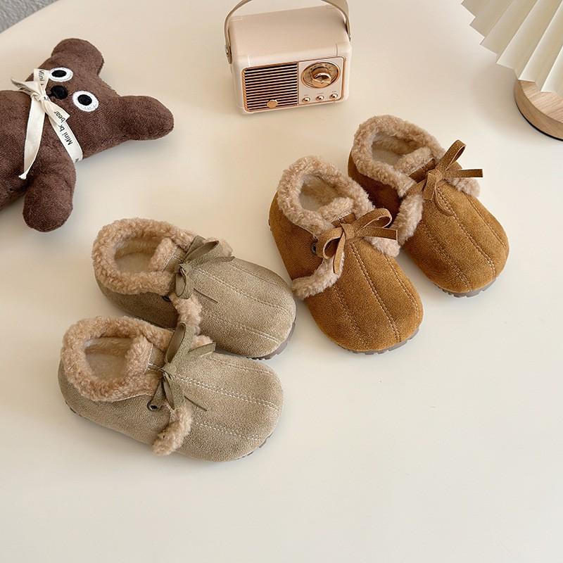 Kids Winter Warm Fleece-Lined Slip-On Shoes Boys Girls Soft Sole Toddler To Kid Size 21-34