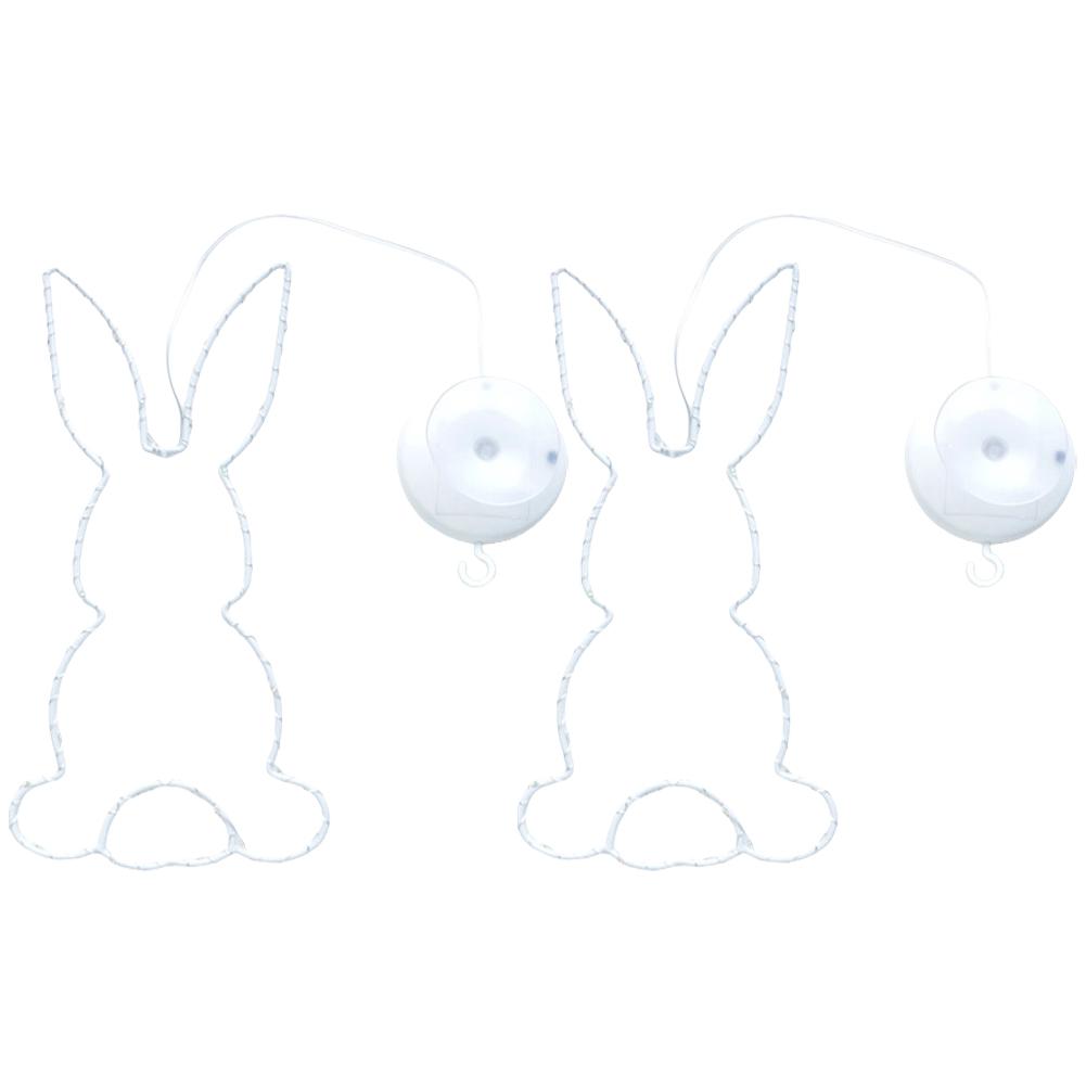 2PCS Easter Rabbit Light Bunny Window Fairy Lights Suction Cup Battery Operated Luminous Rabbit Pendant For Easter Decoration