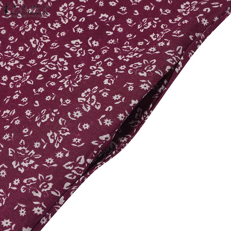 ZANZEA Women Floral Print Casual V-Neck 3/4 Sleeve Loose Long Dress