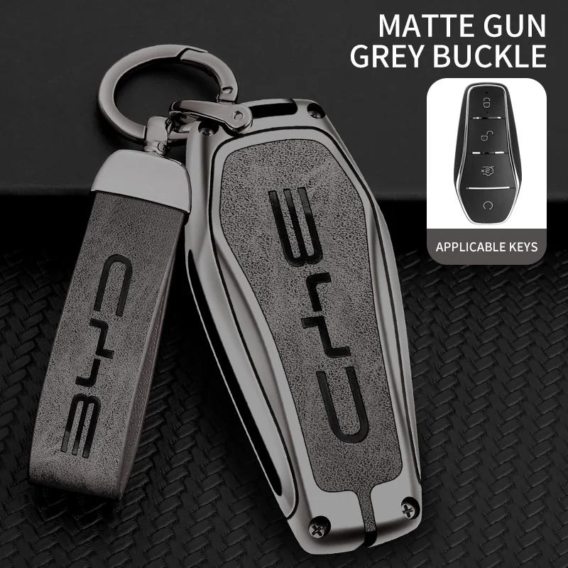 Zinc Alloy Leather Car Key Case Cover Holder Protector Shell for BYD Qin Plusdmi Atto 3 Han EV Dolphin Auto Interior Accessories
